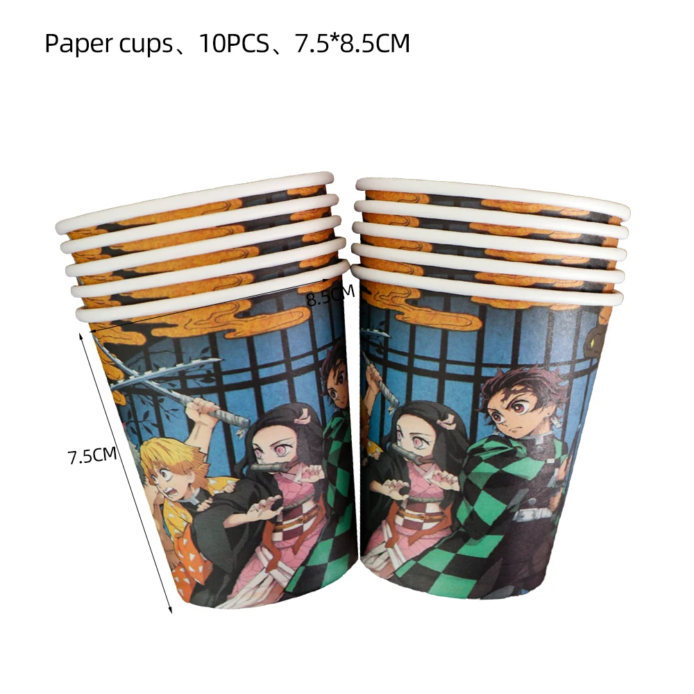 Anime Demon Slayer Birthday Party Decorations Balloon Tableware Paper Cup Plate Sticker Kimetsu No Yaiba Birthday Party Supplies