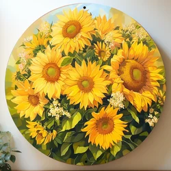 Aluminum Sign Faux Cutout Painting Circular Wreath Sign Living Room Decoration Men Gifts Sunflower Theme home decor