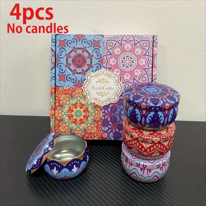 4Pcs/Set Candle Tins, DIY Round Containers With Lids For Candle Making, Floral Printed Candle Holder For Arts & Crafts, Storage