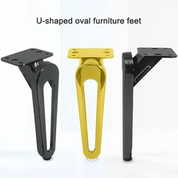 Pies de soporte de Hardware ovalado en forma de U para mesa de té, patas de gabinete de TV de Metal para sofá cama, 15cm, 18cm