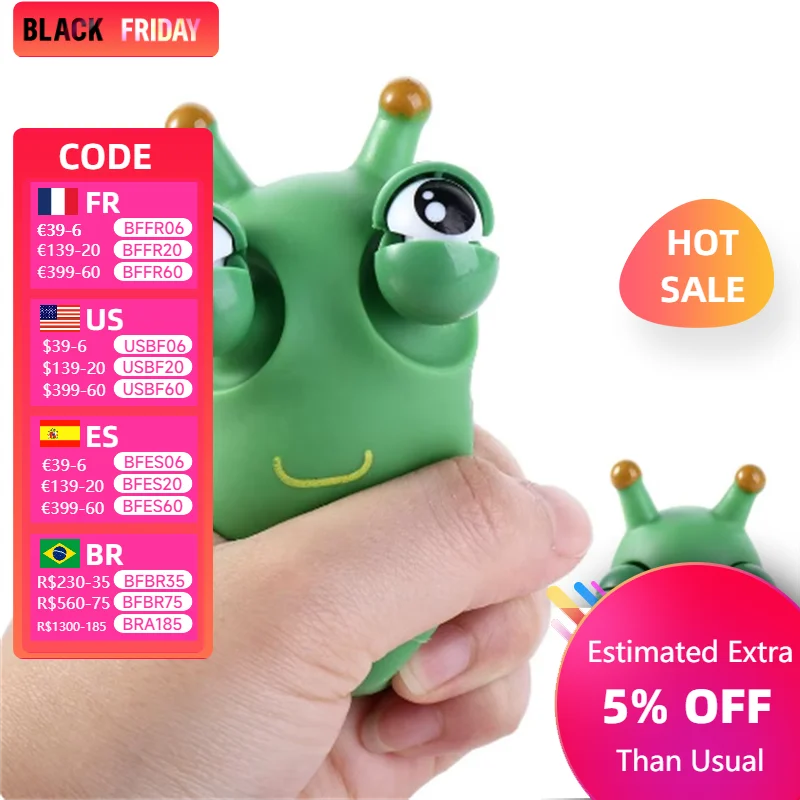 Creative Green Worm Big Eye Squeezing Toy Stress Reliever Pinch Fun Children's Gift Release Small Toy Halloween Trick Small Tool