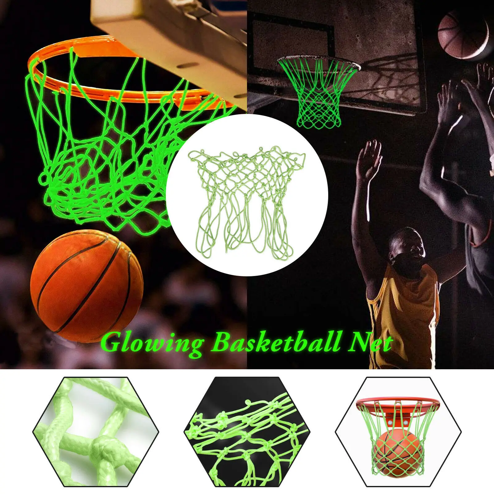 

Luminous Standard Basketball Net Universal Basketball Mesh Green Fluorescent Replacement Durable Ball Hoop Nets Accessories