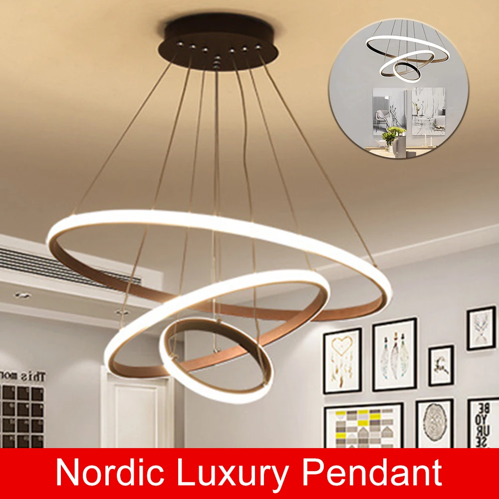 Simple Modern LED Pendant Chandelier High Brightness Decor Ornament for Living Room Dining Room Bedroom Adjustable Hanging Lamp