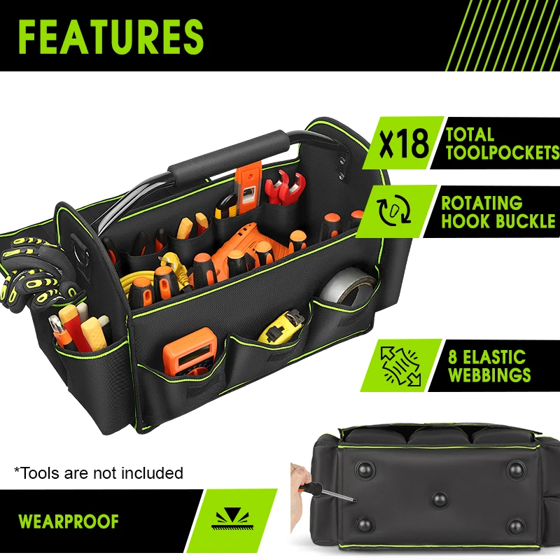 Jakah 17 inch Foldable Tool Bag Handbag Shoulder Bag Tool Organizer Storage Bag 600D Large Big Mouth Bag