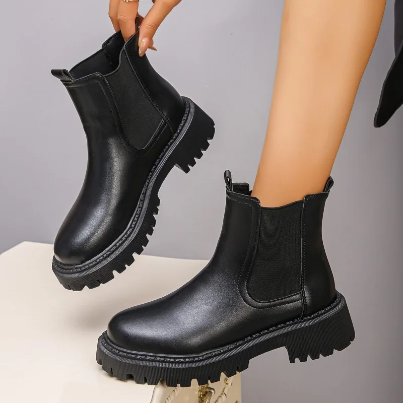 

2025 New Women's Chelsea Boots Leather New Autumn Winter Fashion Women's Ankle Boots Retro Winter Boots Ladies Женские Ботинки