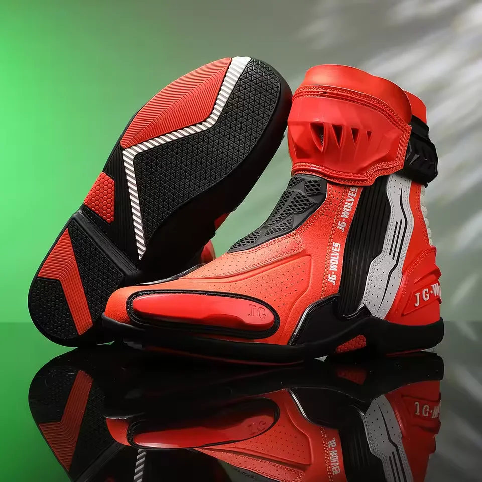 JG WOLVES High Top Boots Men Racing Riding Shoes Breathable Anti Slip TPU Protective  Motorcycle Boots Side Zipper Rubber Sole