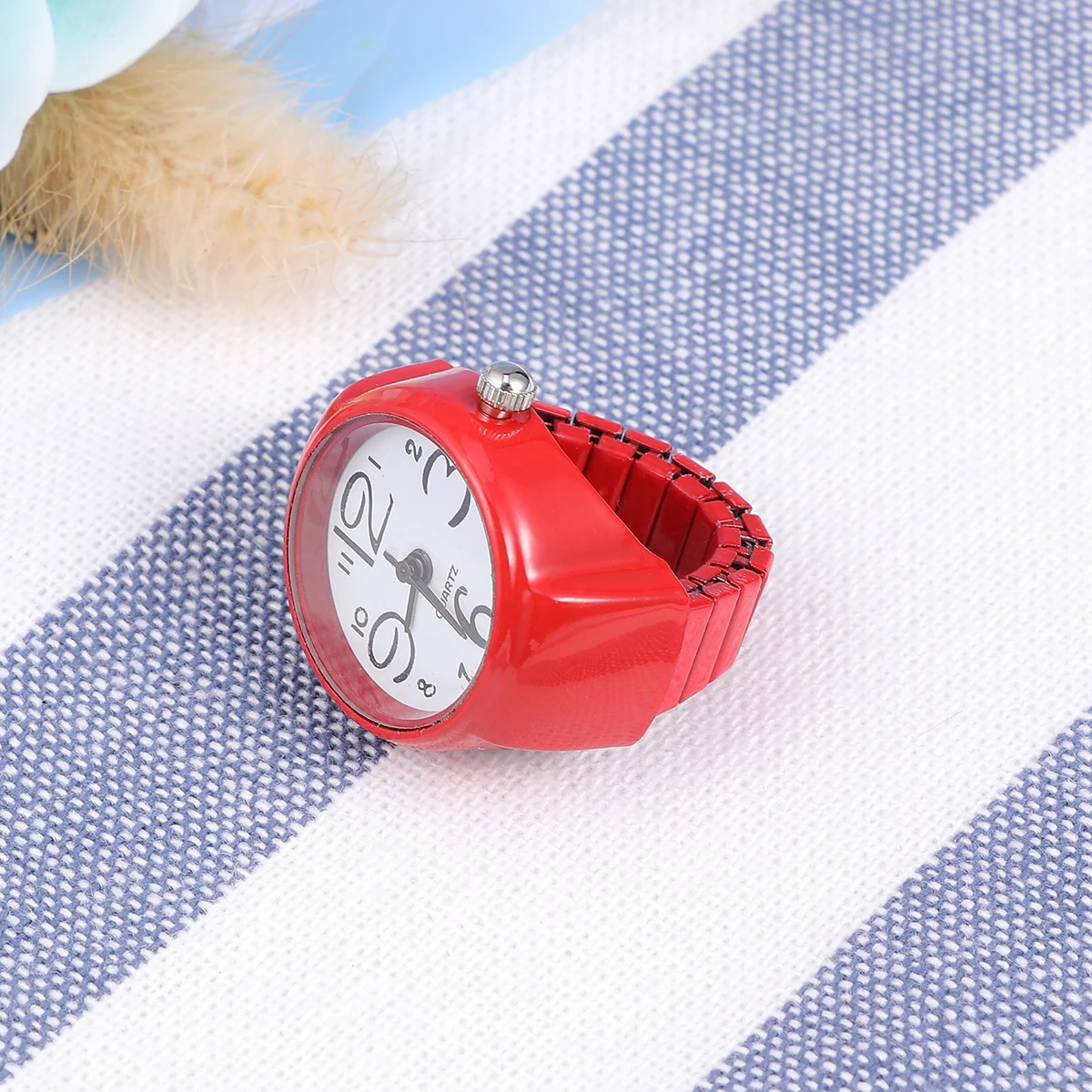 

Fashion Watch Ring Unisex Mini Watch Shaped Finger Ring Stretch Elastic Red Stylish Accessory Gift Friends Novelty Design