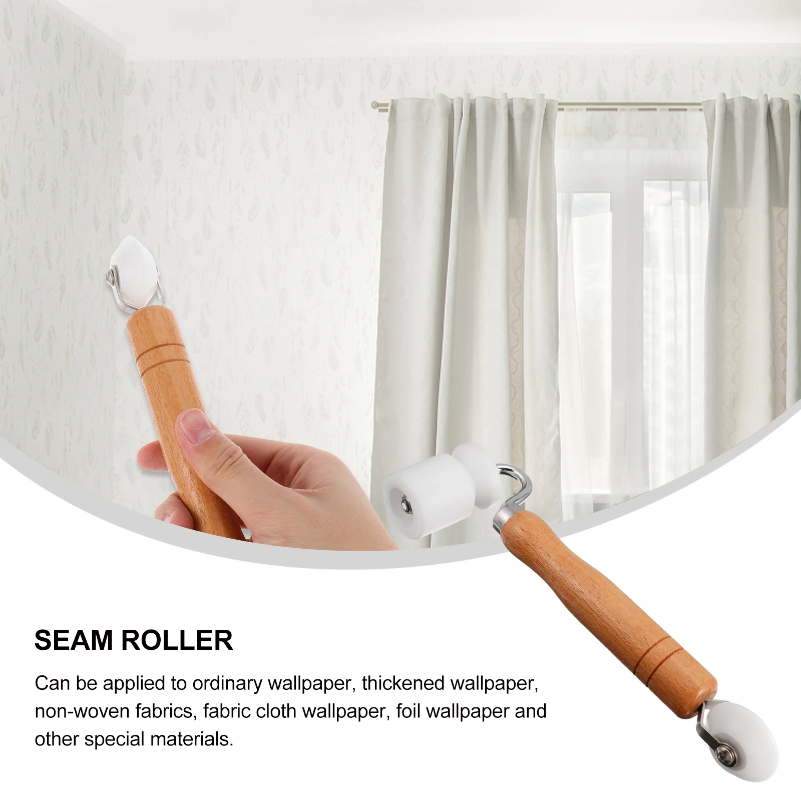 

Wallpaper Construction Roller Wheel Seam Adhesive Press Tool Wooden Handle Smooth Vinyl Film Car Soundproofing Decoration