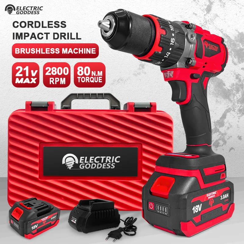 

EGOD Powerful Brushless Impact Drill Anti Overload Protection Cordless Drill Long Range Electric Tool Set for Makita 18V Battery