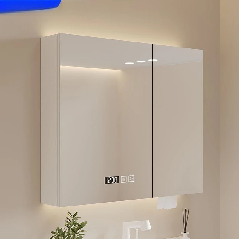 Armoire à miroir de salle de bain, lumière stratifiée de porte en verre murale, support de miroir de salle de bain, rangement séparé