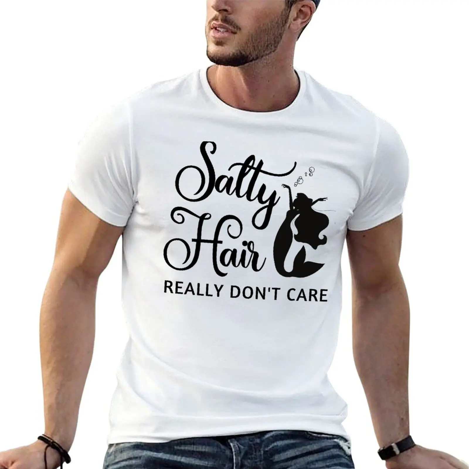 Salty Hair - Really Don't Care - Beach Summer Fun T-Shirt Worker Basic Short Sleeve Tee