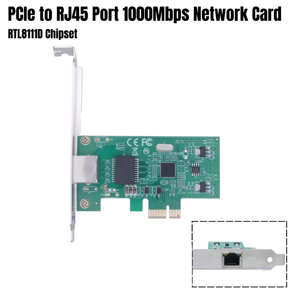 PCIe 1x to Single Port RJ45 1000Mbps Gigabit Wired Network Card Expansion Card for Computer Desktop Driver-Free Chipset RTL8111D