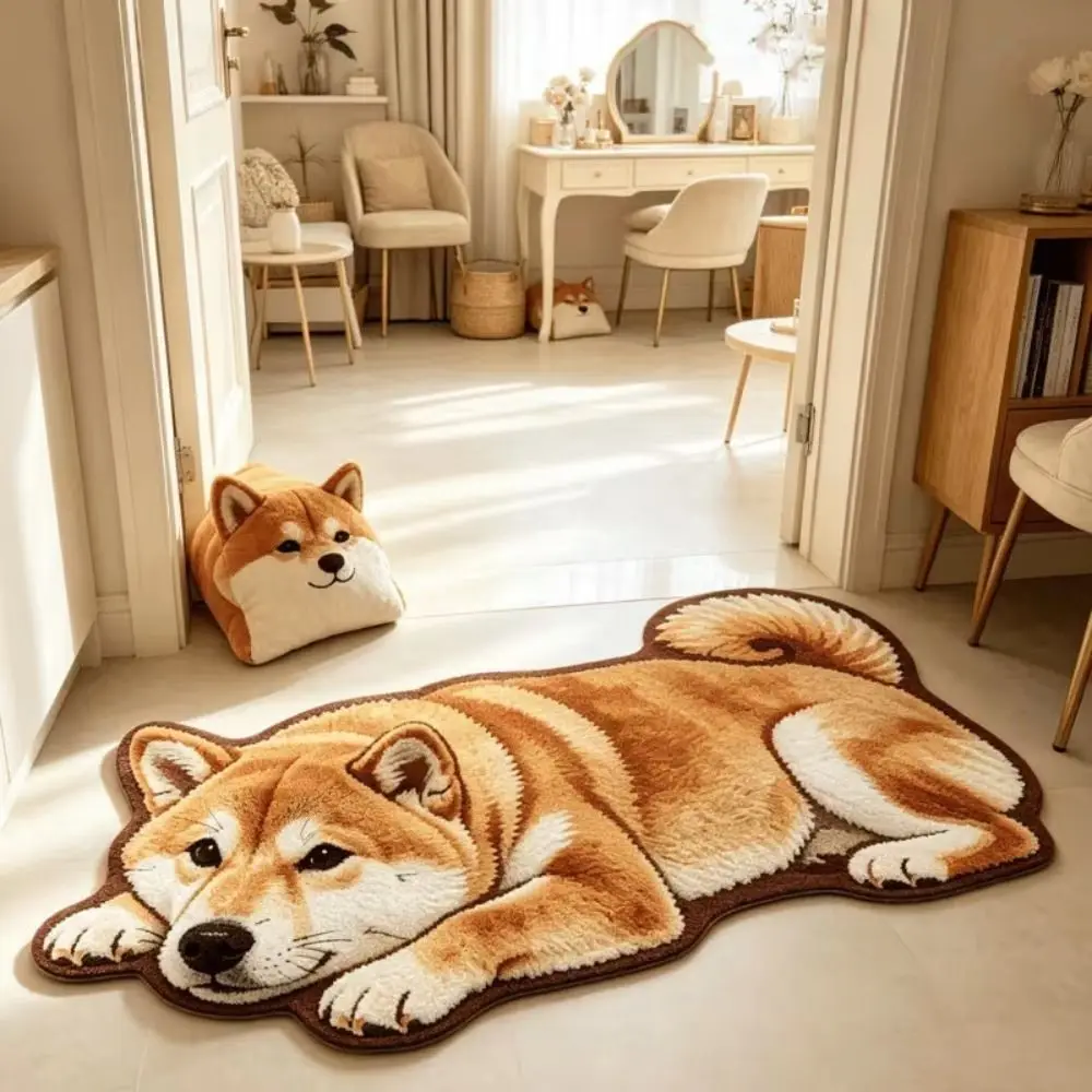 Fun Non-Slip Dog-Shaped Rug Water Absorption Soft Cartoon Animal Carpet Washable Floor Mat Home Decoration