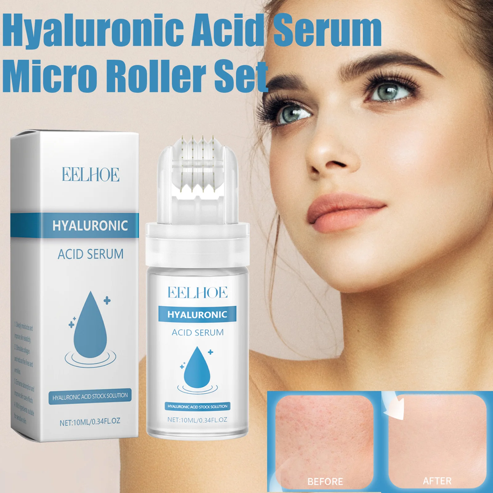 Hyaluronic Acid Serum Micro Roller 0.25mm Micro Needle Essence Hydrating Brightening Smooth Pore Refining Beauty Facial Skin Car