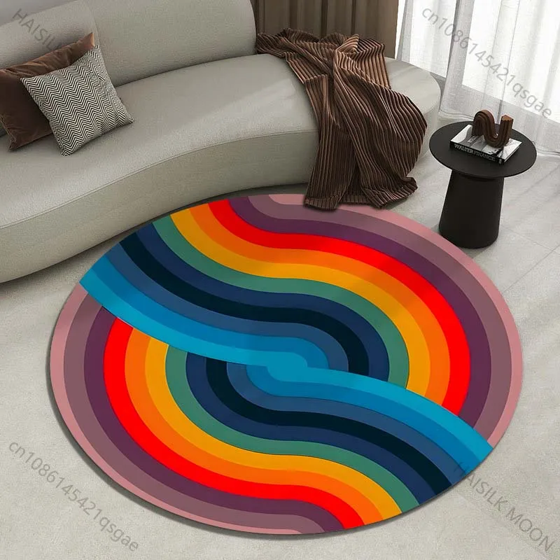 Colorful Wavy Circular Pattern Printed round carpet living room sofa table carpet large pet mat soft round carpet home decor