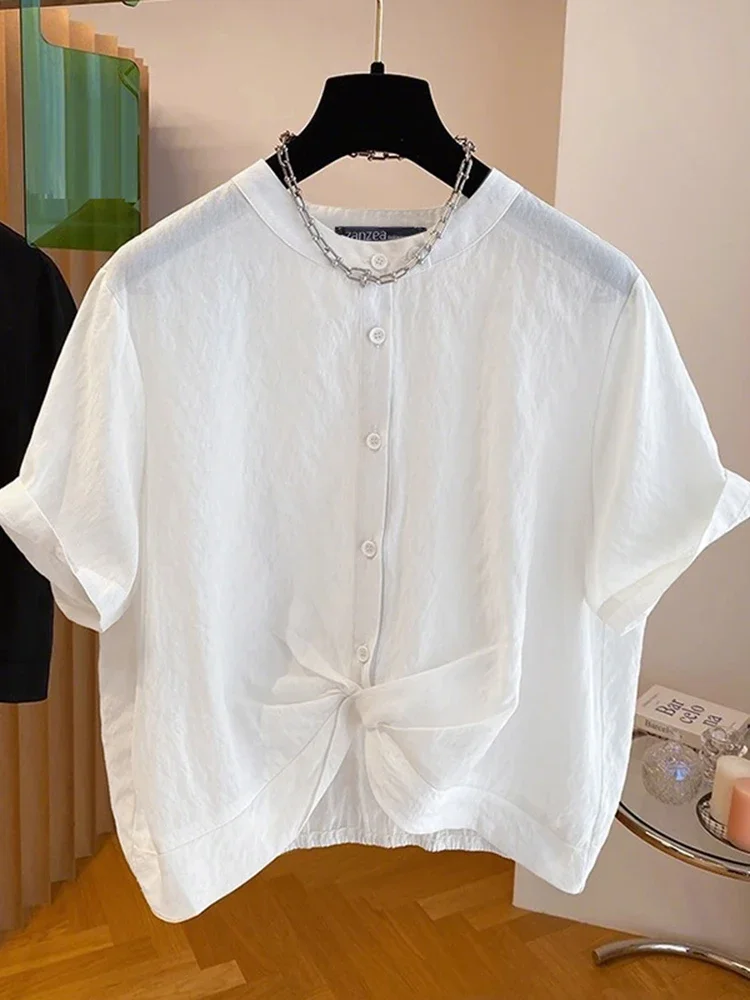 Zanzea moda feminina camisas torcidas blusa de manga curta 2025 verão casual cor sólida túnica topos botões elegantes blusas femme