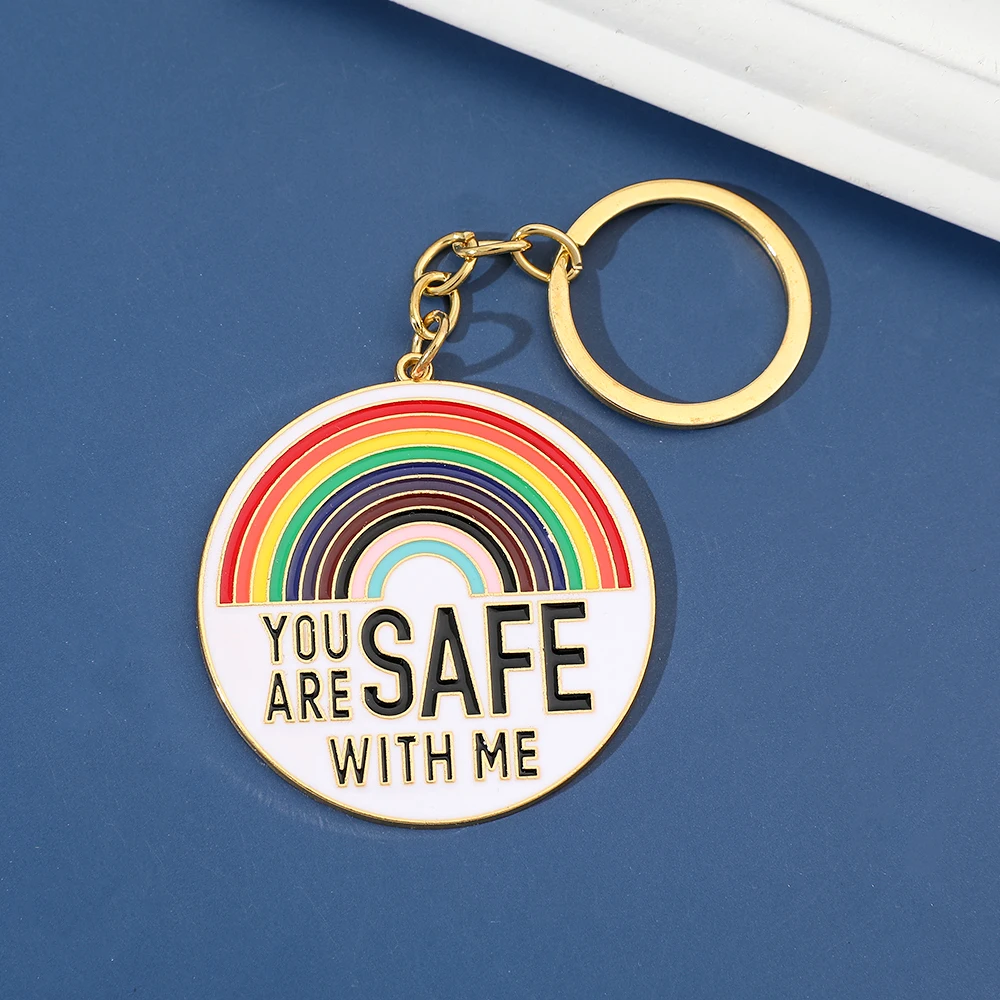 أنت آمنة معي قوس قزح العلم فخر LGBT عشاق المفاتيح لحقيبة الظهر Keyrings مجوهرات اكسسوارات هدايا