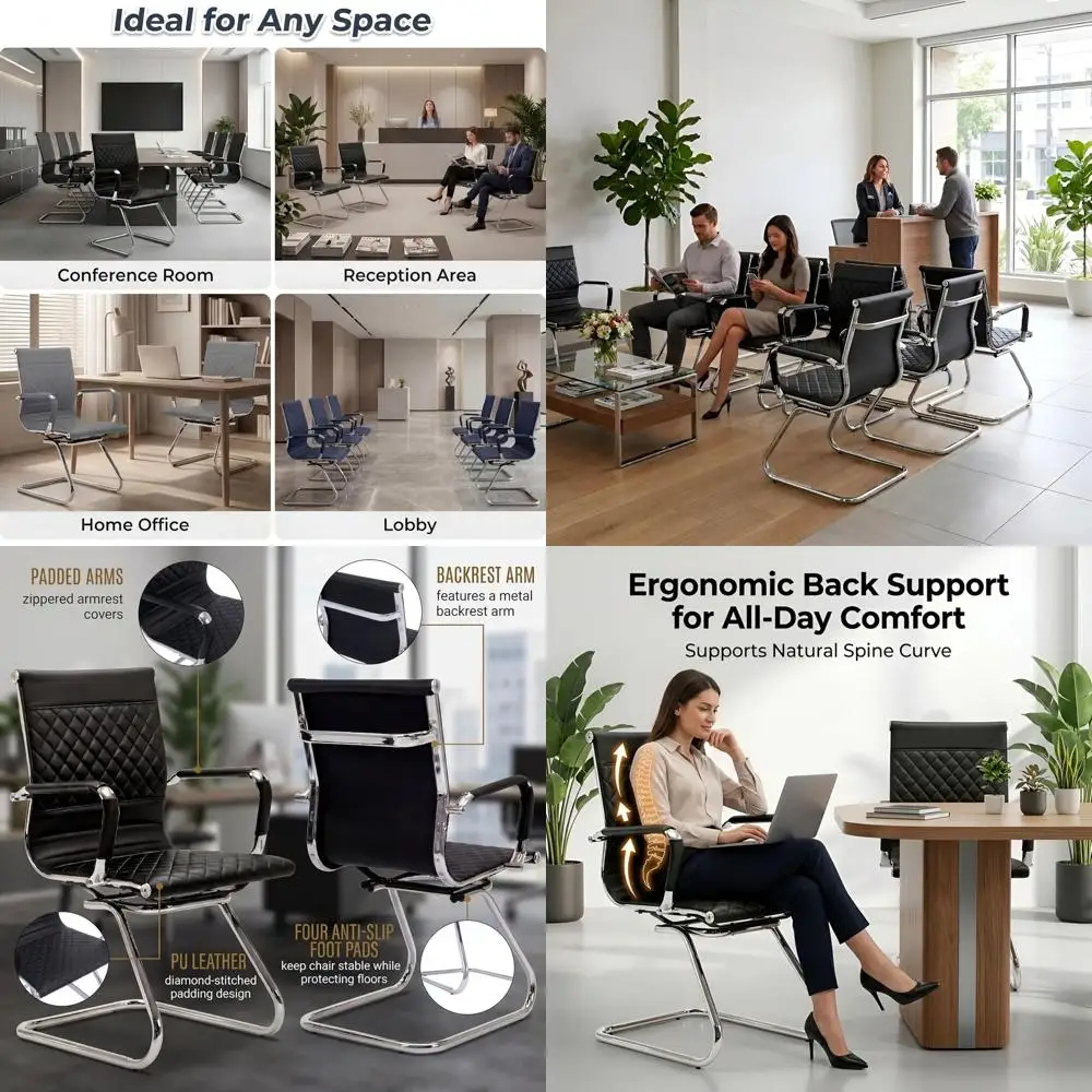 

Oice Gt & Retion Chairs Set o 4 - PU Leather Desk Chair No Wheels with Arms - 400LB acity Sled Base Waiting Room Chairs, ern Con