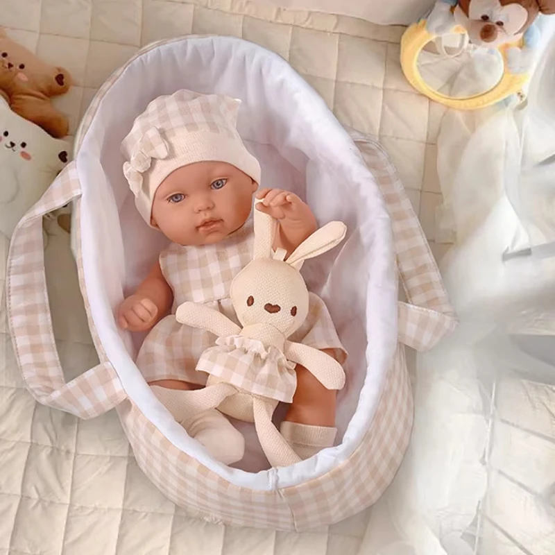 14inch 35cm Baby Doll with Clothes Cute Rabbit with Sleeping Basket Bebe Reborn Doll Kids Soothing Newborn Doll Girls Gift