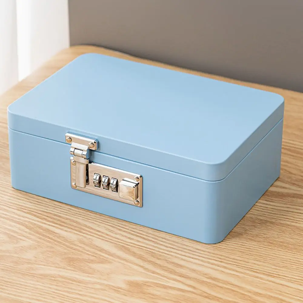 Solid Color Combination Lock Storage Box Rectangular Flip Top Design Password Lock Iron Box Secure Storage Jewelry Storage Box