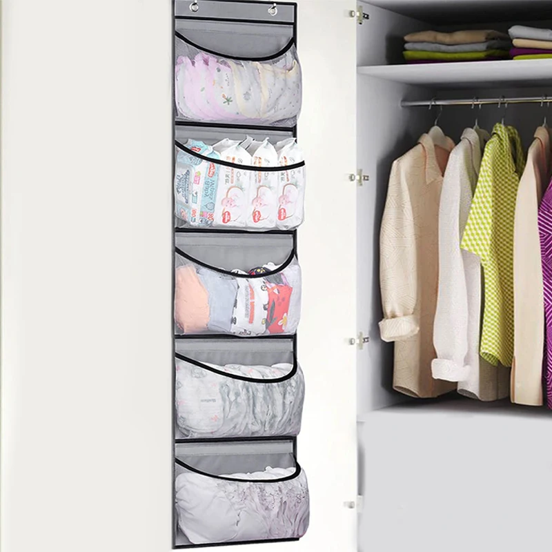 5 Grids Pockets Hanging Door Storage for Closet Multi Functional Non-woven Fabric Snack Underwear Shoes Storage For Bathroom