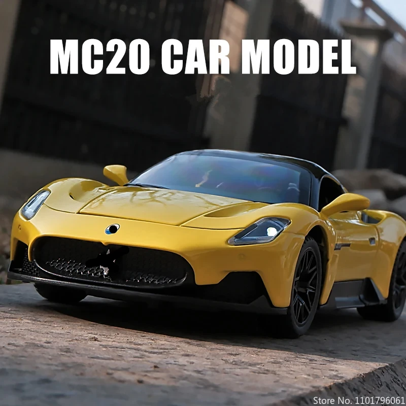 1:32 Alloy Sports Car Model Metal Toy Vehicles Car Model Sound and Light Simulation for Maserati MC20 Cabrio Kids Toys Gift