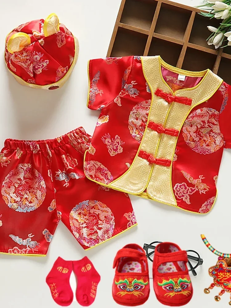 

6PC Set Summer Chinese New Year Spring Festival Costumes Baby Tang Suit Clothing Boy Girls Kids Kungfu Newborn Traditional Gift