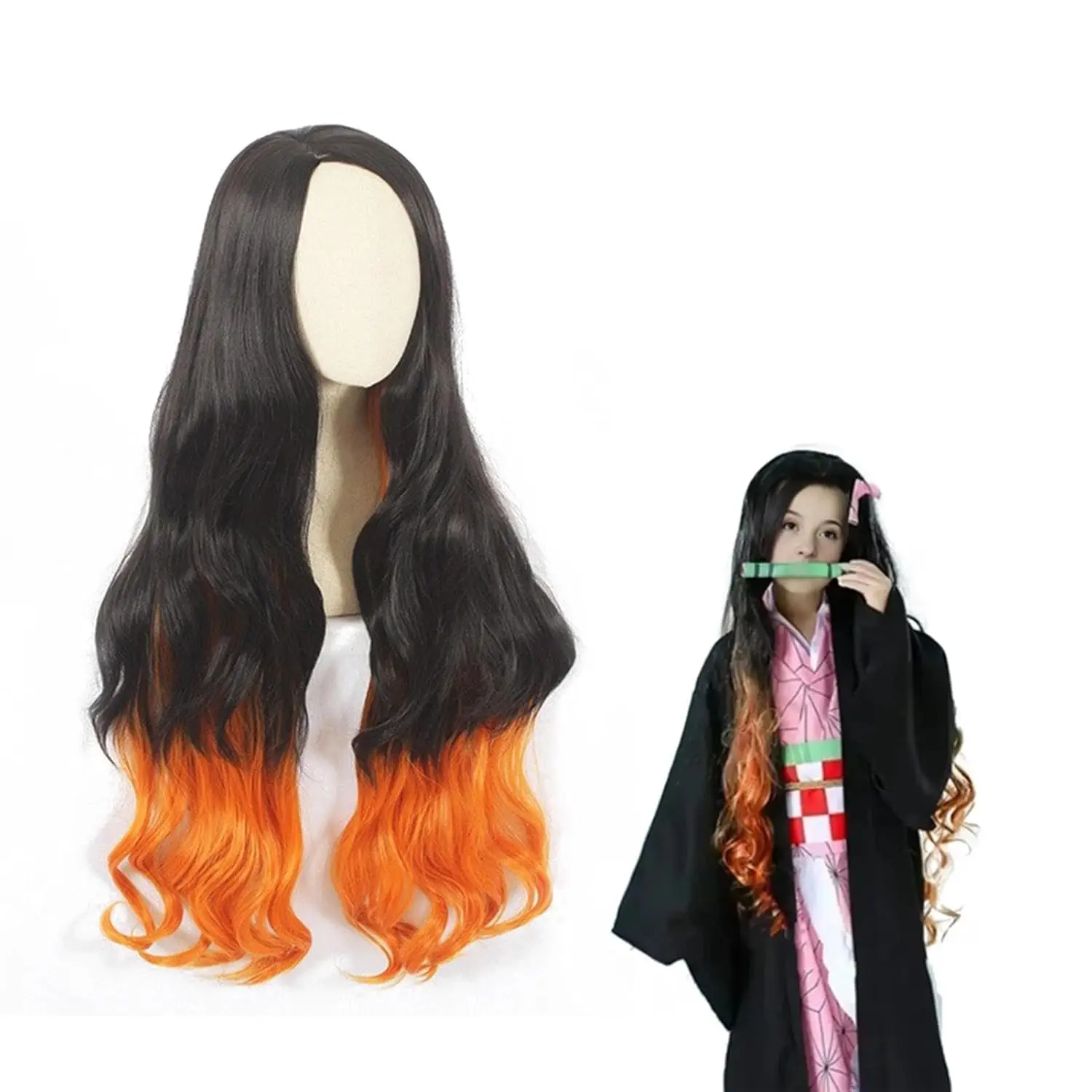 Nezuko Wig for Kamado Cosplay Heat Resistant Hair Halloween Costume Synthetic Wigs