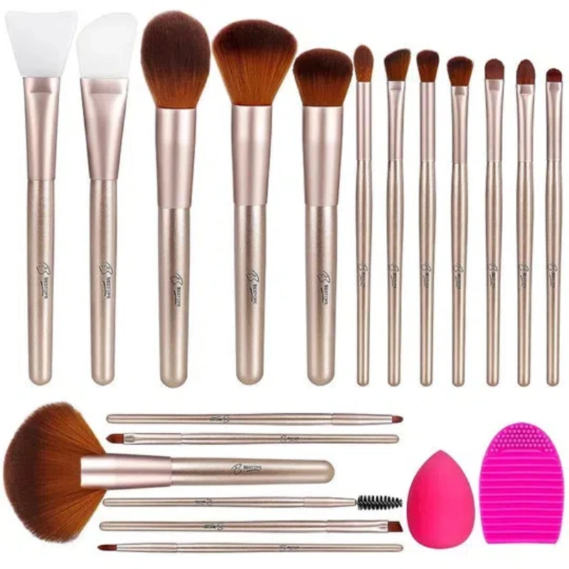 16PCs Makeup Brushes Makeup Brushes Set With 2PCs Silicone Facial Brush