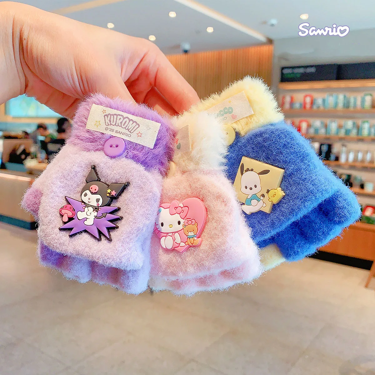 Sanrio Handschuhe My Melody Kuromi Kältebeständige Winter-Plüsch-Kleiderhandschuhe, warme Kinder-Weihnachtsgeschenke