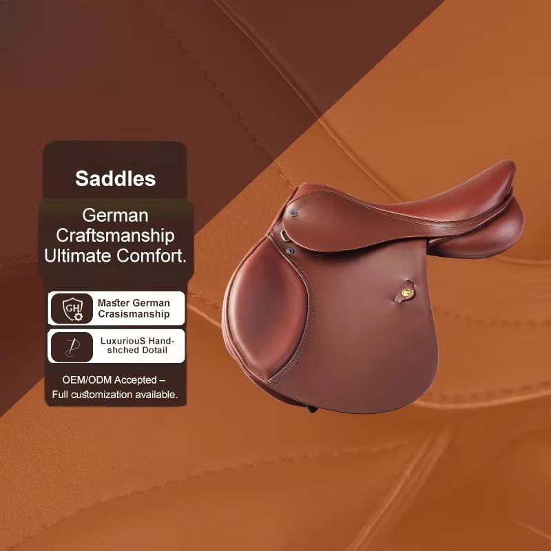 Classic Comfort Saddle, English Jumping Leather Soft Seat, Long-Distance Safe Grip, 17/18 inches