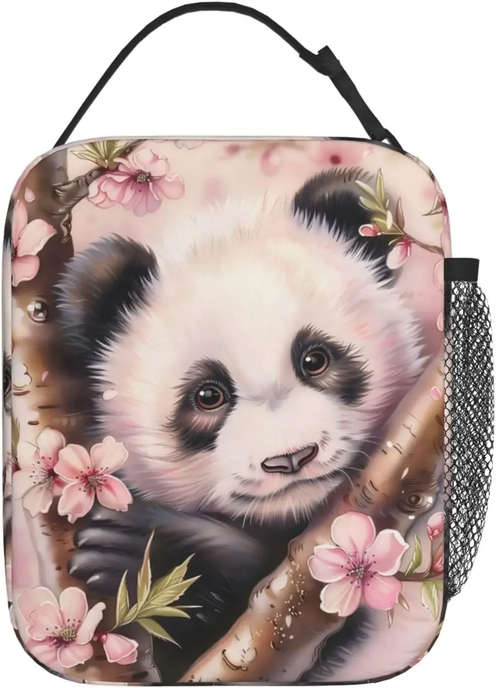 Cherry Blossom Panda Lunch Box For Women Girls , Insulated Cooler Cute Pandas Lunch Bag