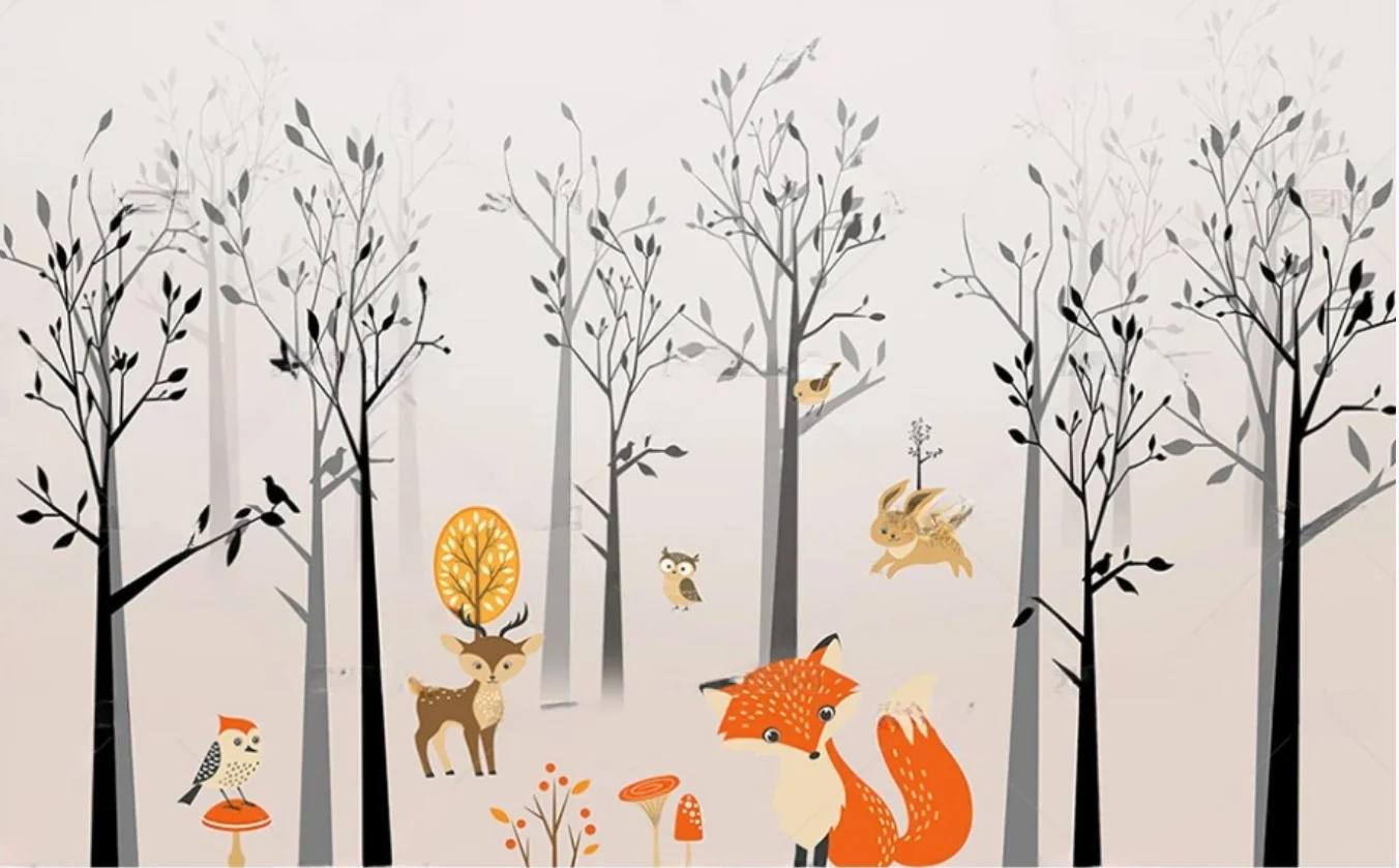Custom 3d wallpaper cartoon forest animal Little bird children's room background wall decoration 3d wallpaper mural
