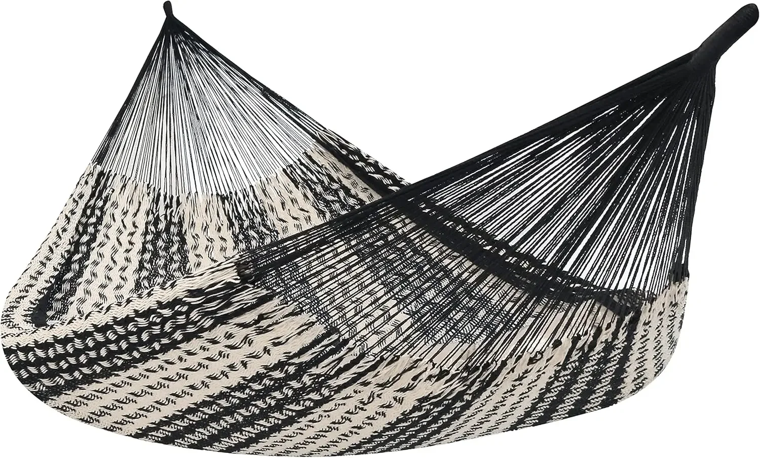 Handwoven XXL Thick Cord Mayan Family Hammock for Outside - 625-Pound Capacity - Black/Natural