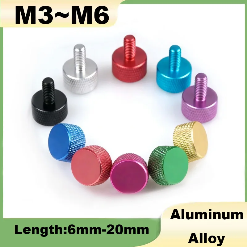 5Pcs Knurled Thumb Screws M3 M4 M5 M6 Aluminum Alloy Colorful DIY Hand-Tighten Grip Knob Bolts For Computer Cabinet Adjustment