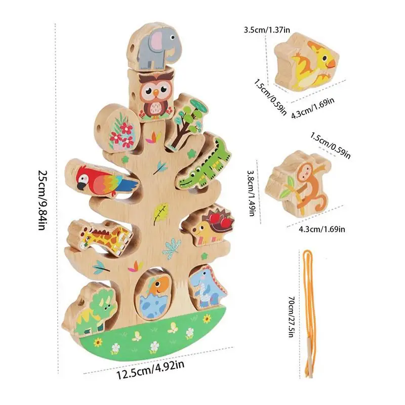 Conjuntos De Blocos De Empilhamento De Animais De Madeira Para Crianças Brinquedo Montessori, Empilhamento De Floresta, Jogo De Equilíbrio, Densidade Manual, Cognitivo