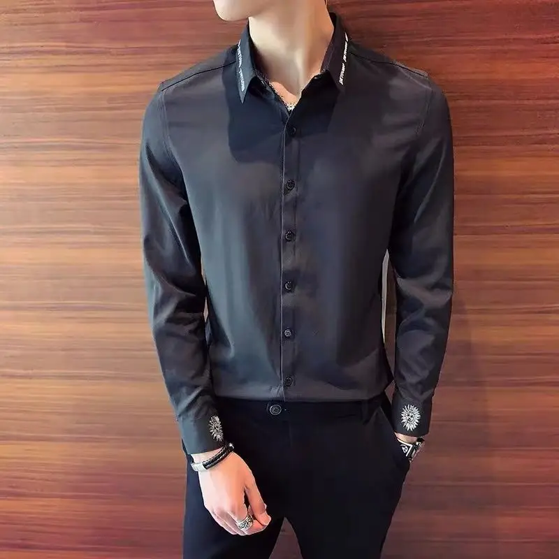 

Рубашка с длинными рукавами, мужская модная рубашка, тонкая корейская стильная красивая весенне-осенняя повседневная рубашка, топ