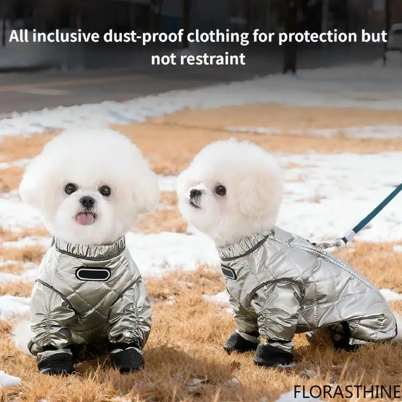 Dog Protective Overall Silver Quilted for Insulation Dustproofed Design for Size Winter S to XXL Reflective Safety