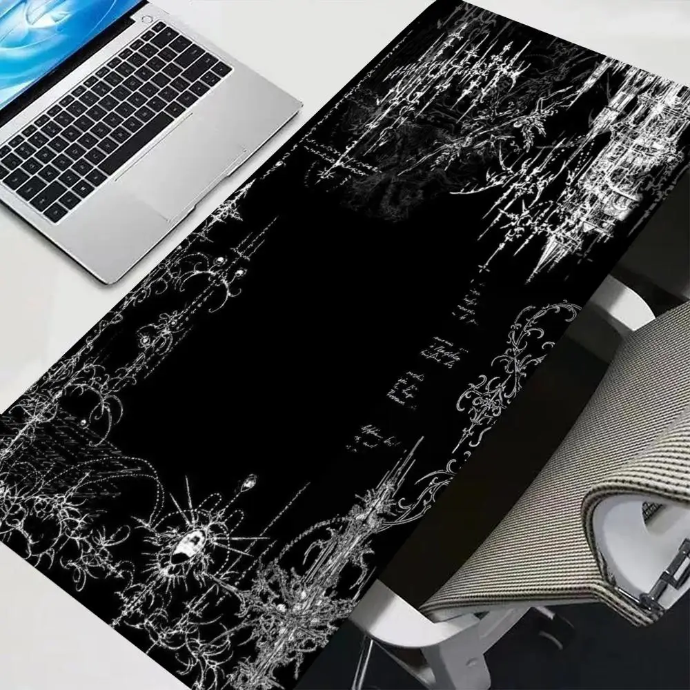 Black Lace Floral Frame Desk Mat Smooth Cloth Surface Thick Rubber Table Mat For Vintage Home Office