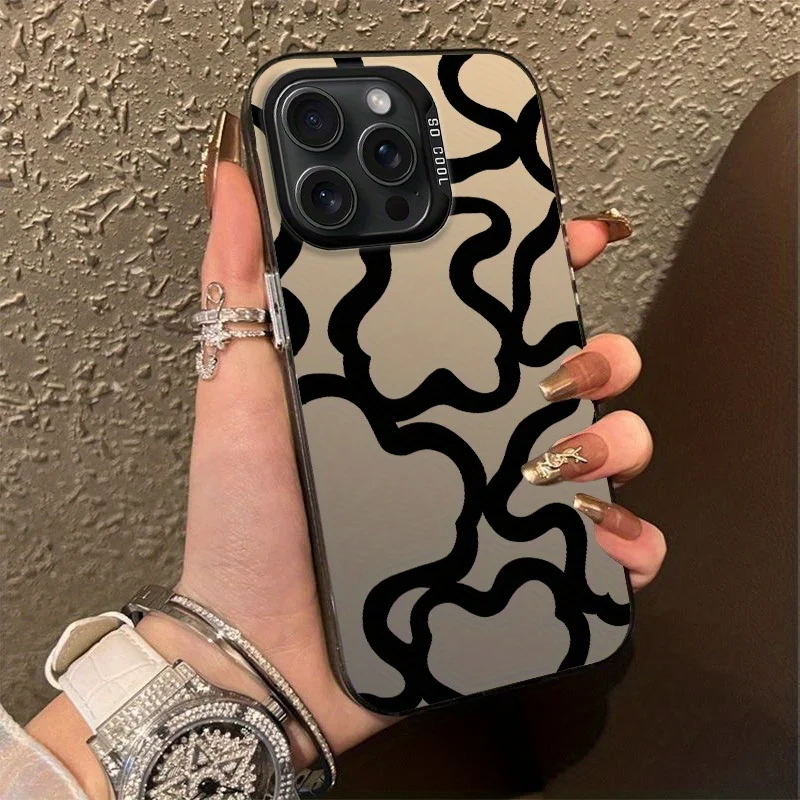 

Black line pattern design phone case for iPhone 16 15 14 13 12 11 Pro/ Max/Plus shock-proof rear cover anti-fingerprint
