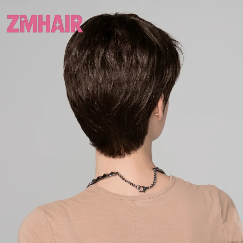 Rich Chocolate #2 Dark Brown Pixie Cut Wig 6x6 Silk Base PU Front Glueless Wear and Go Wig 100% Brazilian Remy Hair Short Wigs - view 2