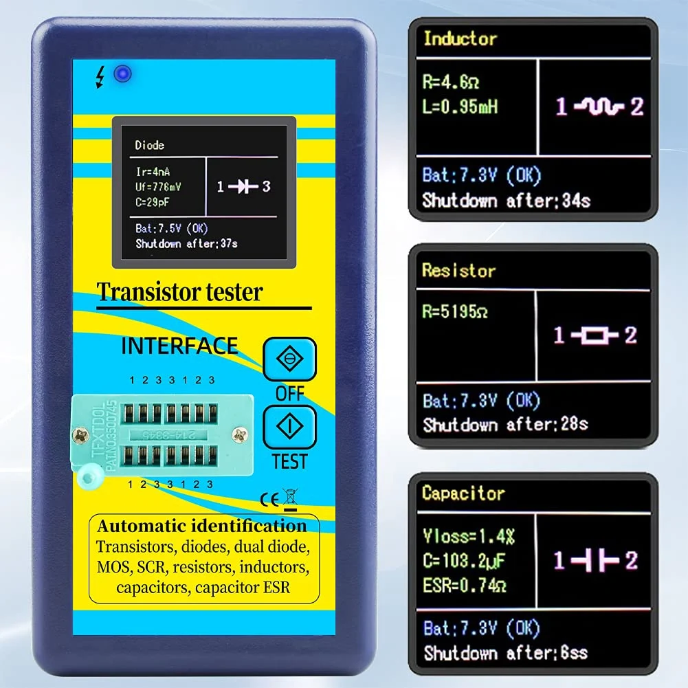 M328 Transistor Tester Diode Triode Capacitance Meter LCR ESR Meter NPN PNP Resistance Inductance Multimeter Blue