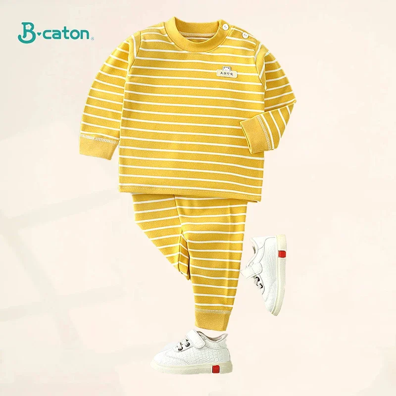 Autumn Winter Striped Pajamas for Kids Boy Girl Long Sleeve Cotton Children Sleepwear Thermal Child Underwear Long Johns Set