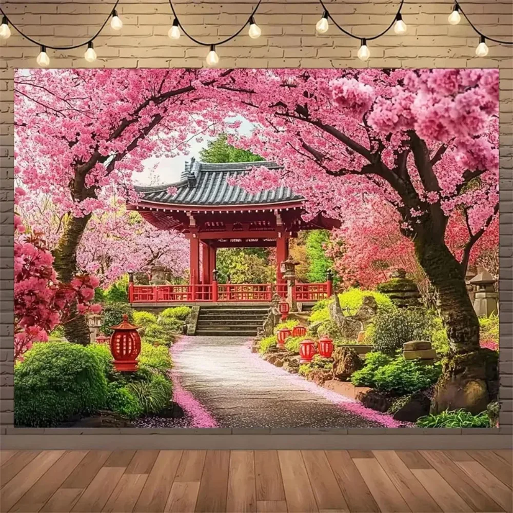 Fotohintergrund für Geburtstagsfeiern mit Kirschblüten-Motiv, Landschaftsarchitektur-Garten, Fotografie-Hintergrund für Heimdekoration – Detail 3