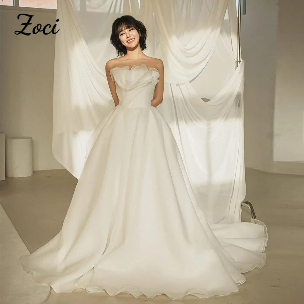 

Zoci Princess Scalloped Korea A Line Wedding Dresses Photos Shoot Silk Organza Bride Reception Gown Customized Lady Wedding Gown