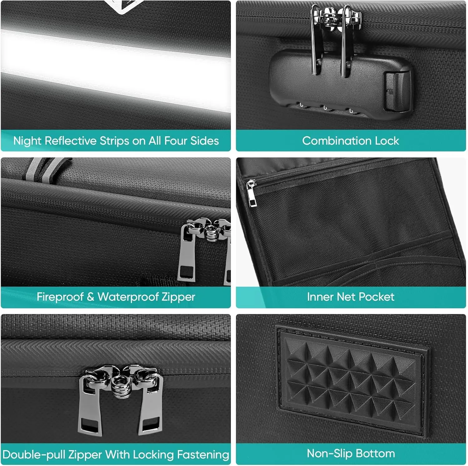 Fireproof Waterproof Document Box with Lock, Portable File Organizer for Important Papers (Black, 16''x12.5''x11.5'')