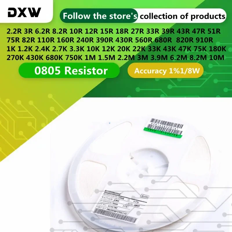 5000PCS 0805 Resistor 1/8W 0R ~ 10M 1K 2K 4.7K 10K 12K 15K 20K 33K 47K 100K 220K 330K 470K 1M 2M 100 220 330 470 510 680 Ohm