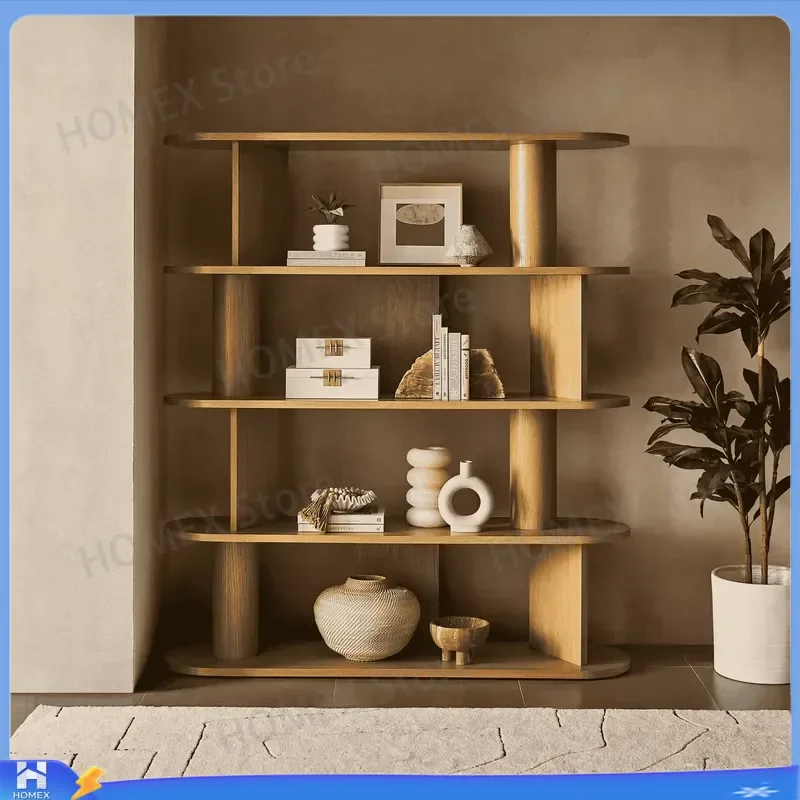Nordic Solid Wood Bookshelf Floor Standing Display Rack Open Storage Shelf for Living Room Office Library Wall Mounted
