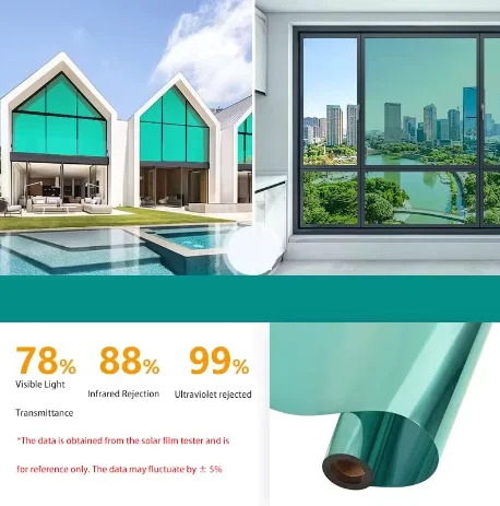 Silver Green HD Glass Tint Roll One Way Vision Solar Heat Insulation Privacy Shield For Home Building Windows