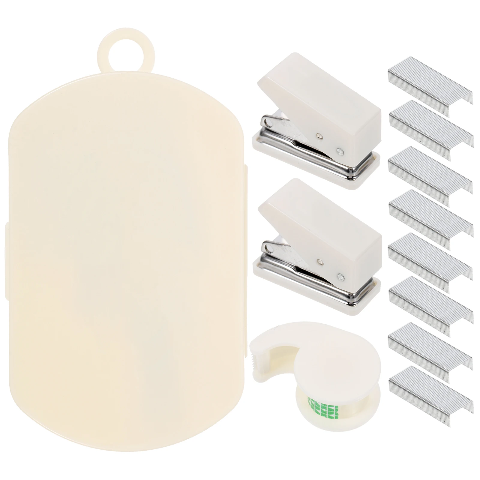 3PCS Multifunctional Handcrafted Tool Box White Mini Office Supplies Kit Stapler Tape Dispenser Hole Puncher for Scrapbooking